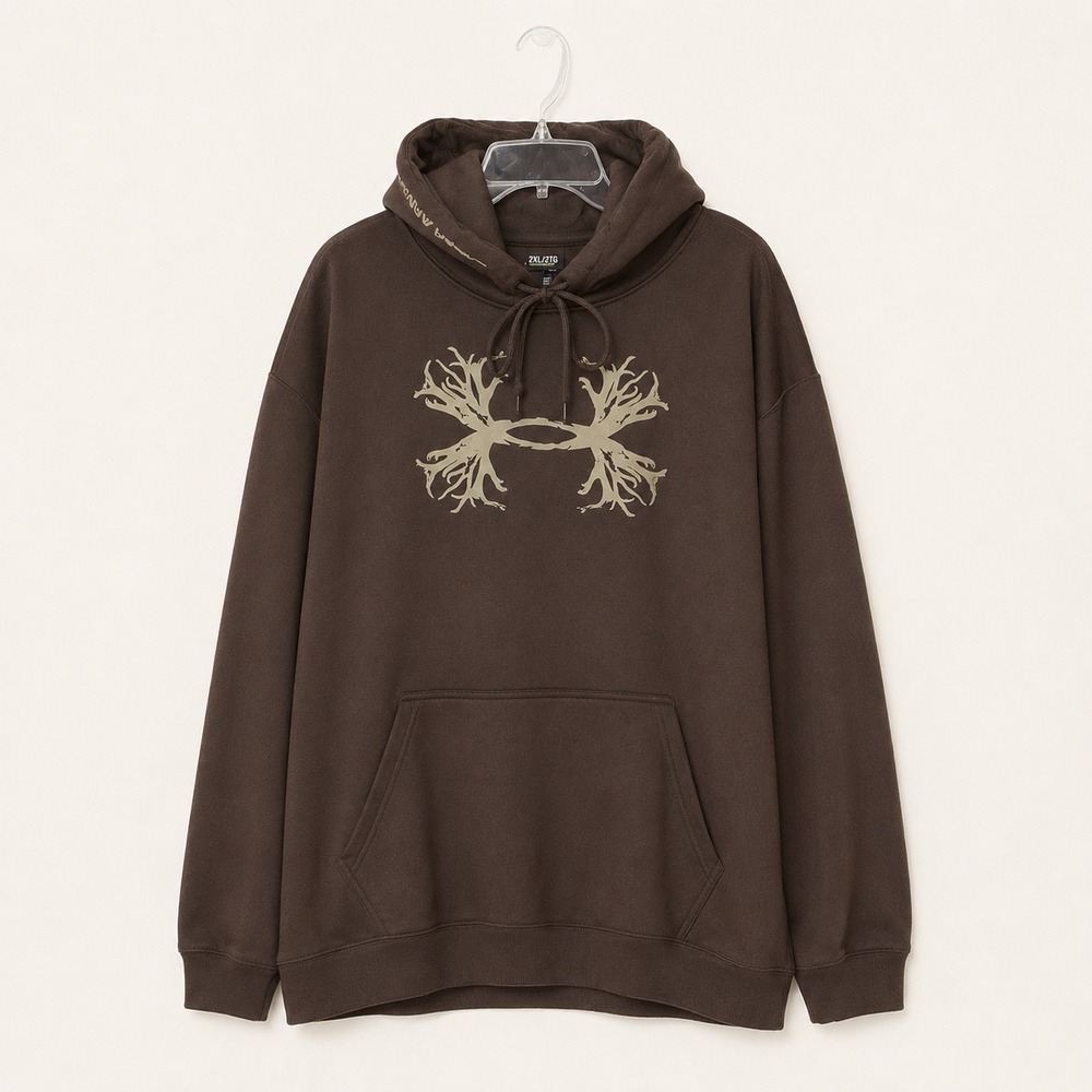 Under Armour Antler Logo Hoodie Mens 2XL Brown Hunting Outdoors Fleece Pullover